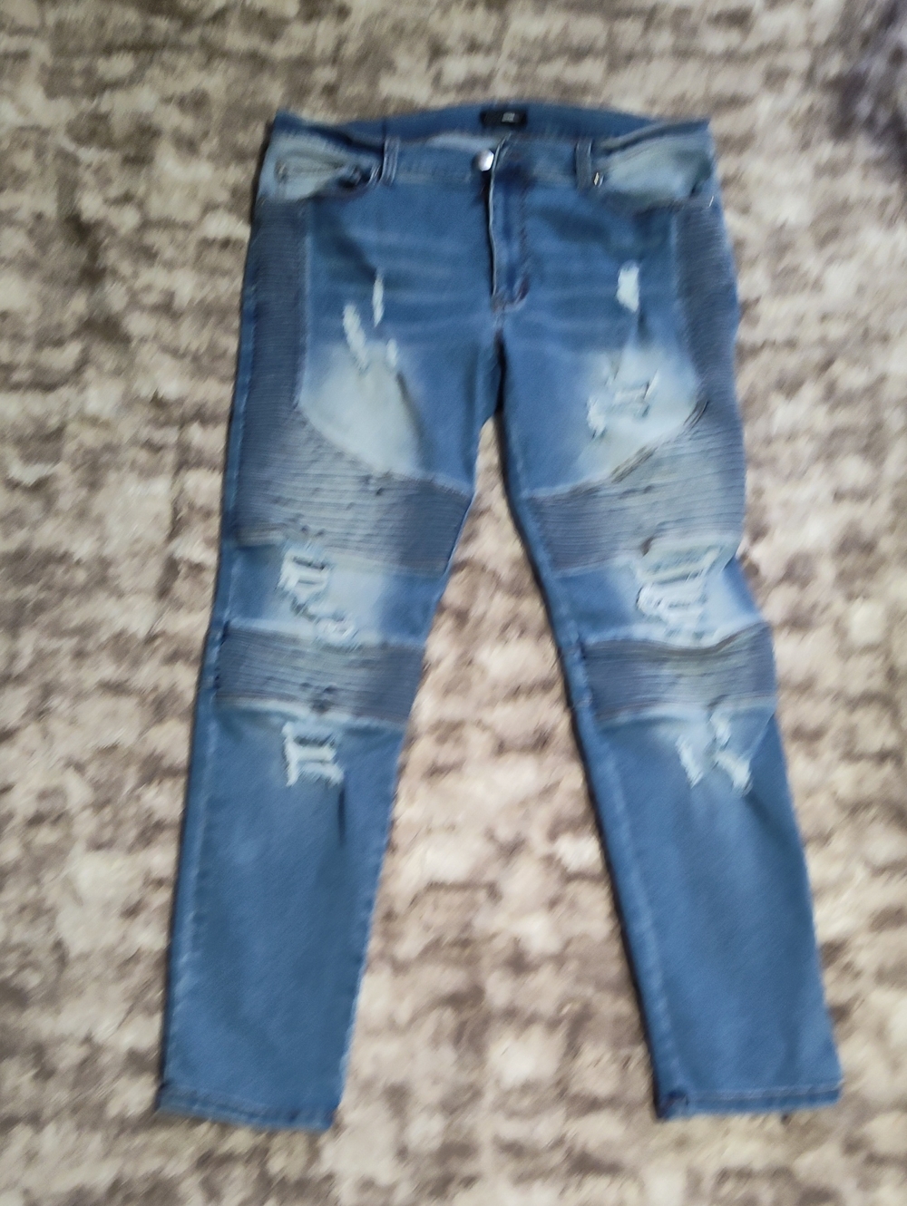 Fashion Nova Distressed Moto Skinny Jeans - Blue